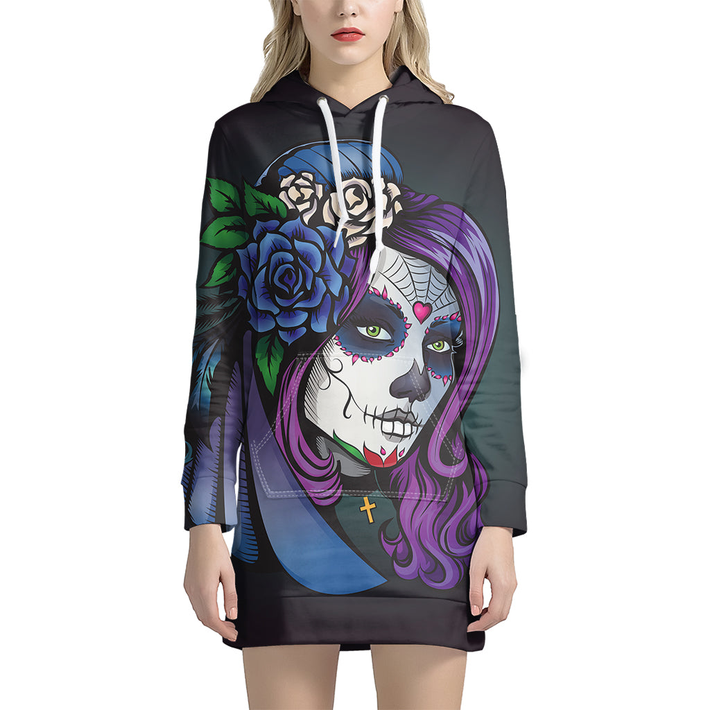 Calavera Girl Dia De Los Muertos Print Pullover Hoodie Dress