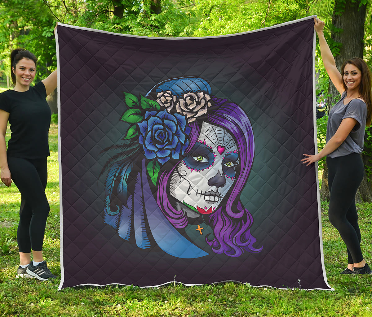 Calavera Girl Dia De Los Muertos Print Quilt
