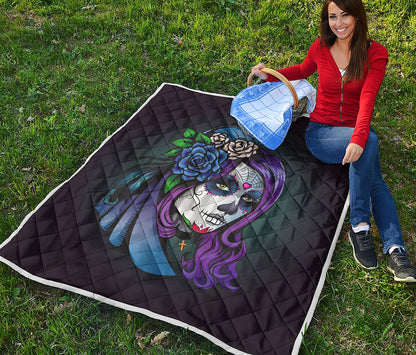 Calavera Girl Dia De Los Muertos Print Quilt