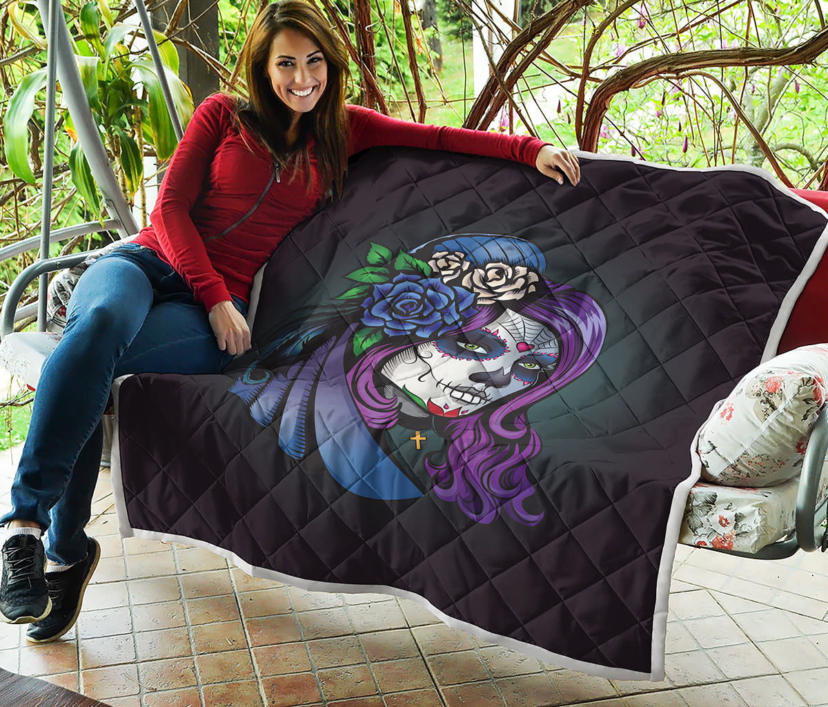 Calavera Girl Dia De Los Muertos Print Quilt