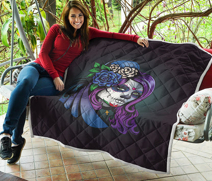 Calavera Girl Dia De Los Muertos Print Quilt