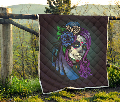 Calavera Girl Dia De Los Muertos Print Quilt