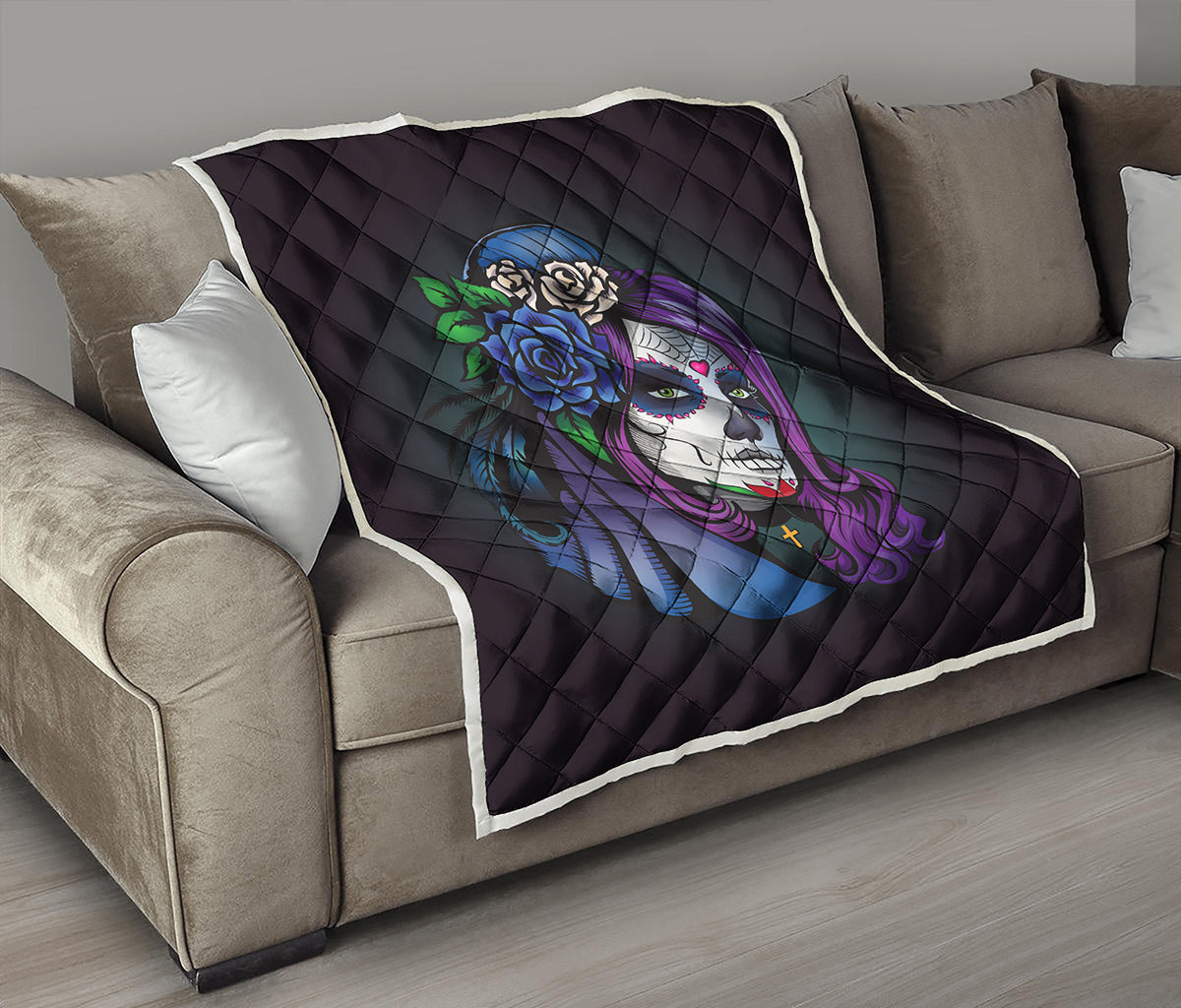 Calavera Girl Dia De Los Muertos Print Quilt