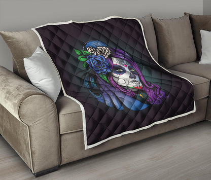 Calavera Girl Dia De Los Muertos Print Quilt