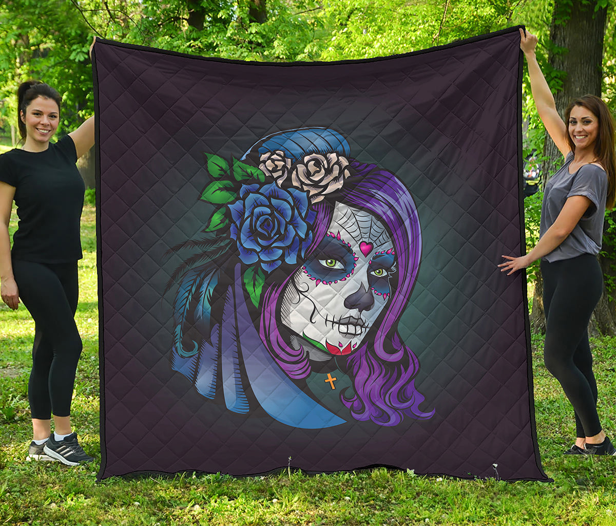 Calavera Girl Dia De Los Muertos Print Quilt
