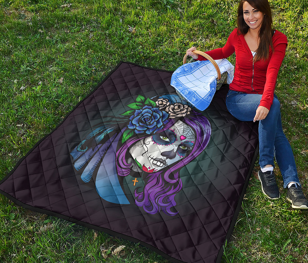 Calavera Girl Dia De Los Muertos Print Quilt