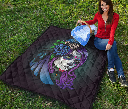 Calavera Girl Dia De Los Muertos Print Quilt