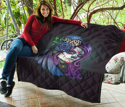 Calavera Girl Dia De Los Muertos Print Quilt