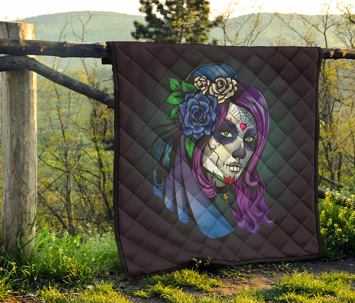 Calavera Girl Dia De Los Muertos Print Quilt