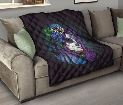 Calavera Girl Dia De Los Muertos Print Quilt