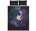 Calavera Girl Dia De Los Muertos Print Quilt Bed Set