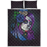 Calavera Girl Dia De Los Muertos Print Quilt Bed Set