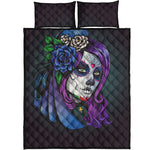 Calavera Girl Dia De Los Muertos Print Quilt Bed Set