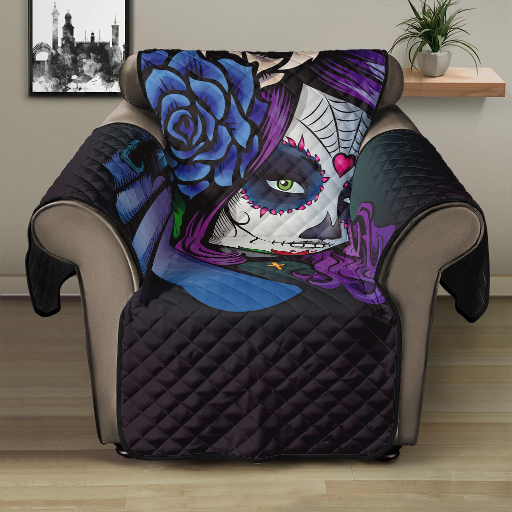 Calavera Girl Dia De Los Muertos Print Recliner Protector