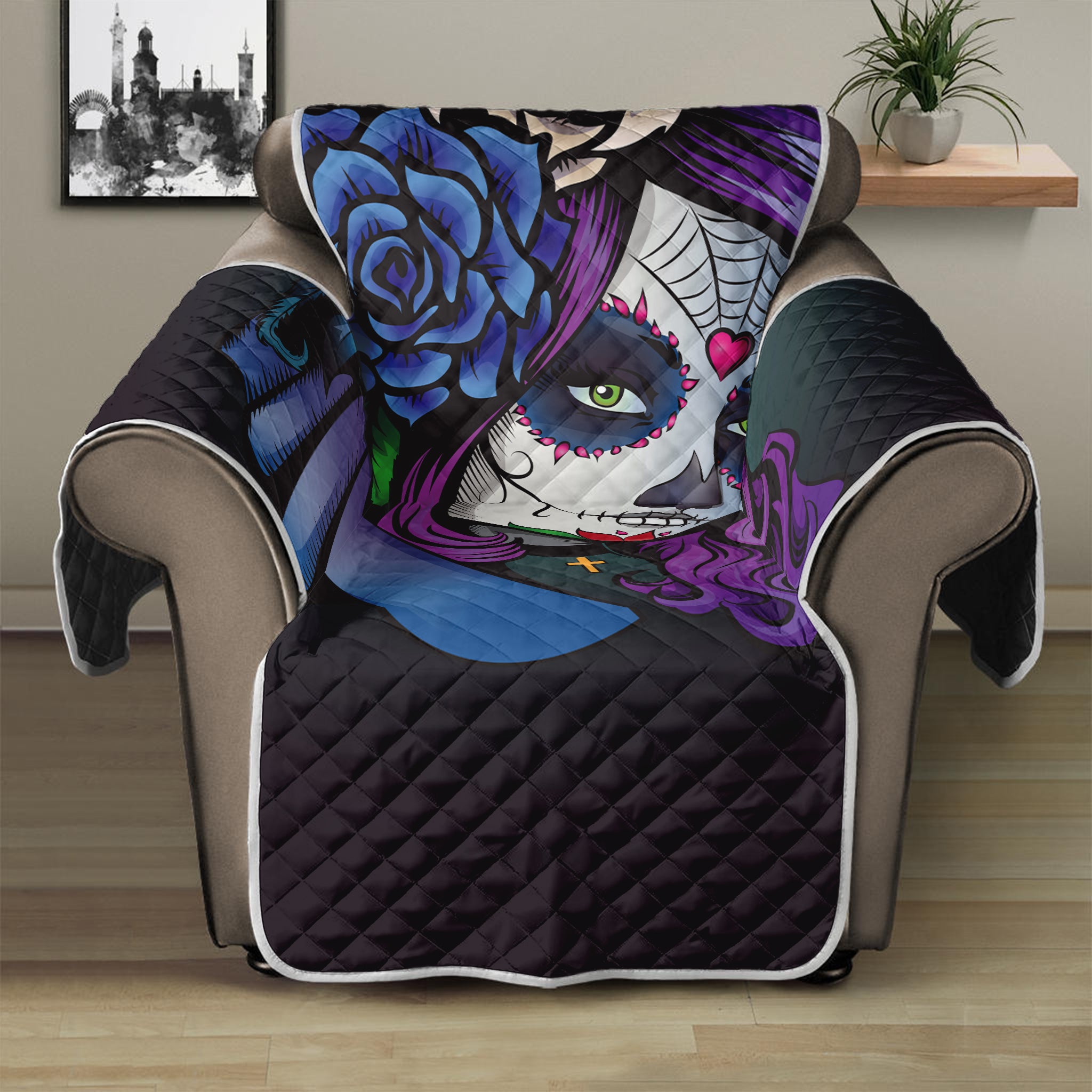 Calavera Girl Dia De Los Muertos Print Recliner Protector