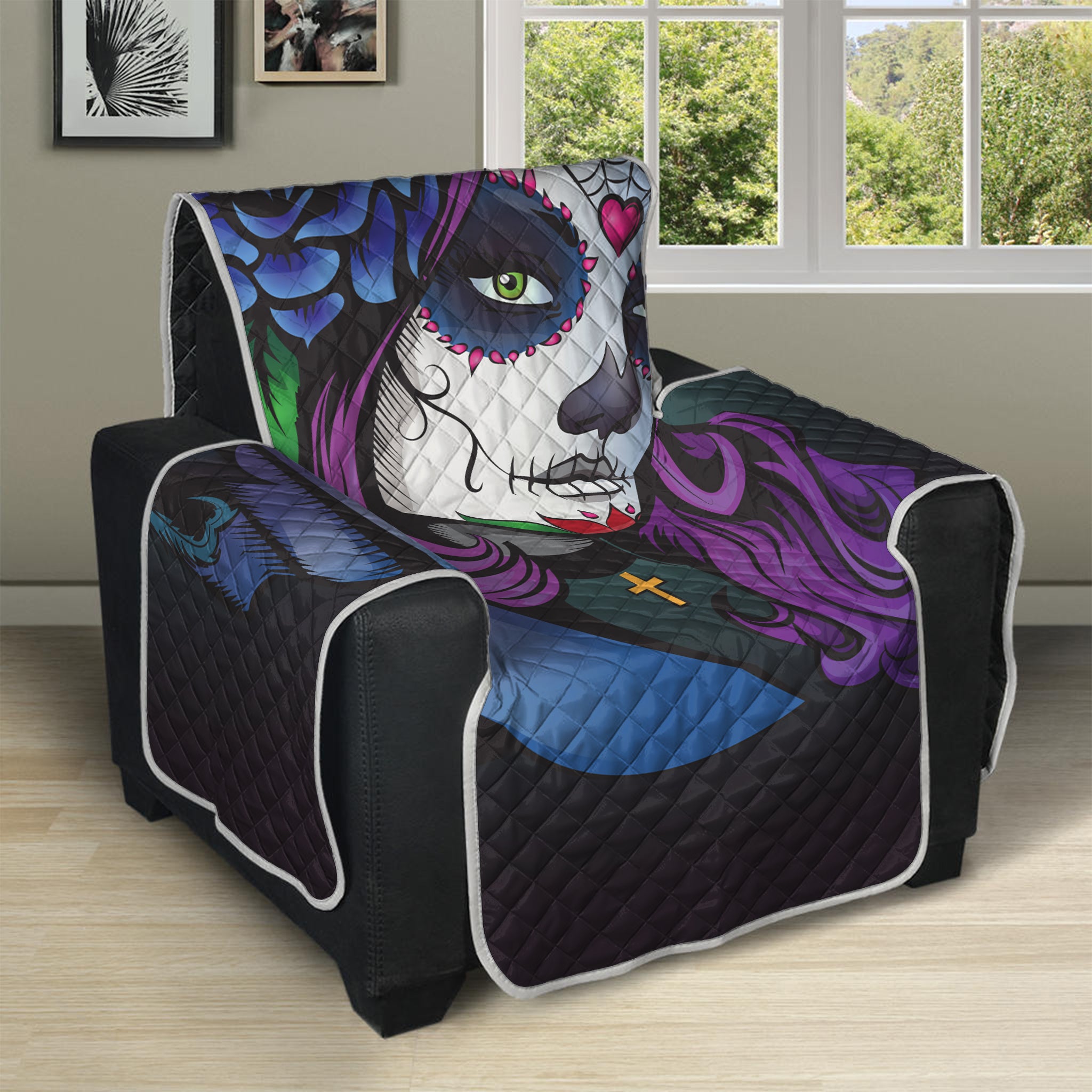 Calavera Girl Dia De Los Muertos Print Recliner Protector