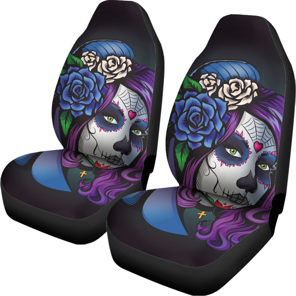 Calavera Girl Dia De Los Muertos Print Universal Fit Car Seat Covers