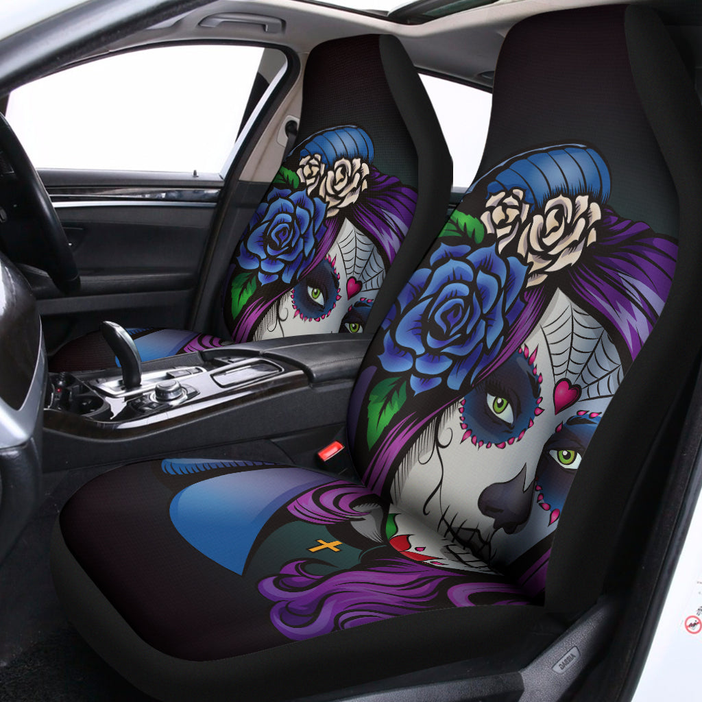 Calavera Girl Dia De Los Muertos Print Universal Fit Car Seat Covers