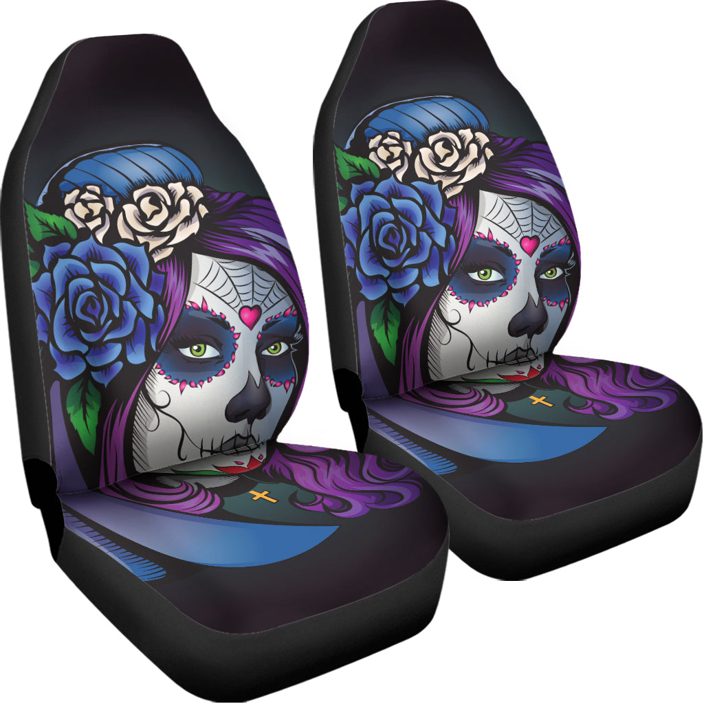 Calavera Girl Dia De Los Muertos Print Universal Fit Car Seat Covers