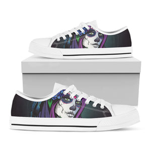 Calavera Girl Dia De Los Muertos Print White Low Top Shoes