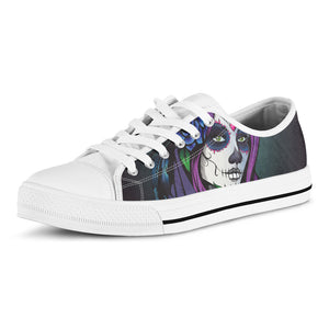 Calavera Girl Dia De Los Muertos Print White Low Top Shoes