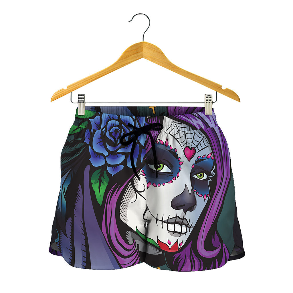 Calavera Girl Dia De Los Muertos Print Women's Shorts