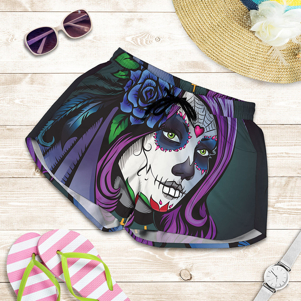 Calavera Girl Dia De Los Muertos Print Women's Shorts