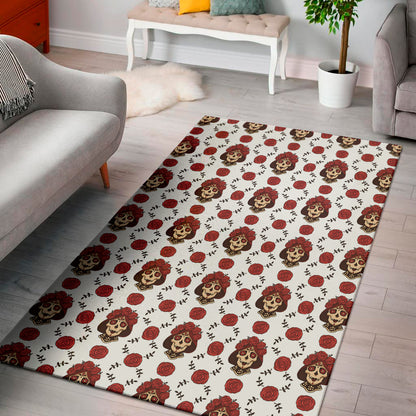 Calavera Girl Skull Pattern Print Area Rug