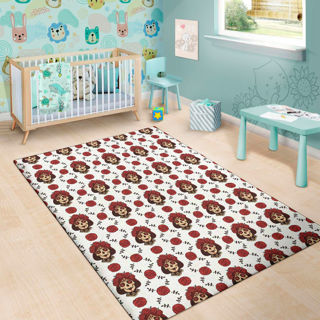 Calavera Girl Skull Pattern Print Area Rug