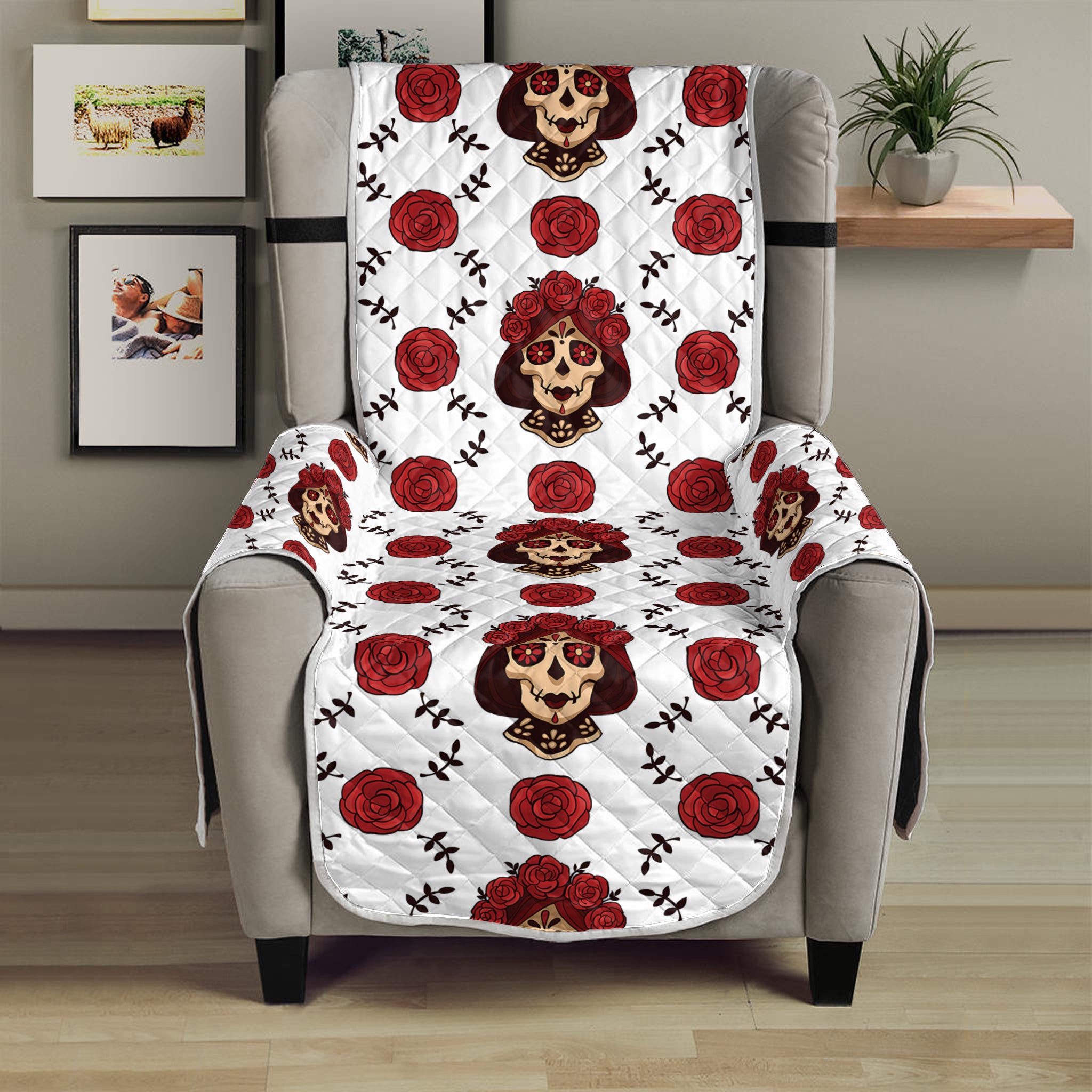 Calavera Girl Skull Pattern Print Armchair Protector