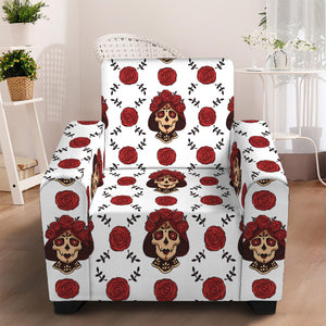 Calavera Girl Skull Pattern Print Armchair Slipcover