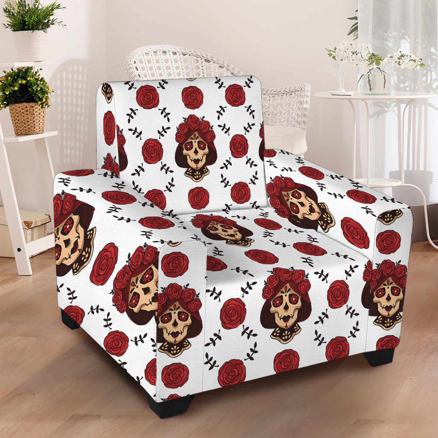 Calavera Girl Skull Pattern Print Armchair Slipcover