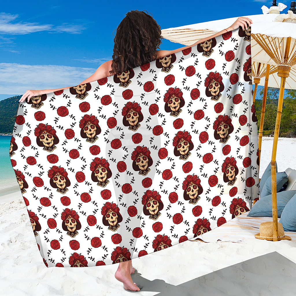 Calavera Girl Skull Pattern Print Beach Sarong Wrap