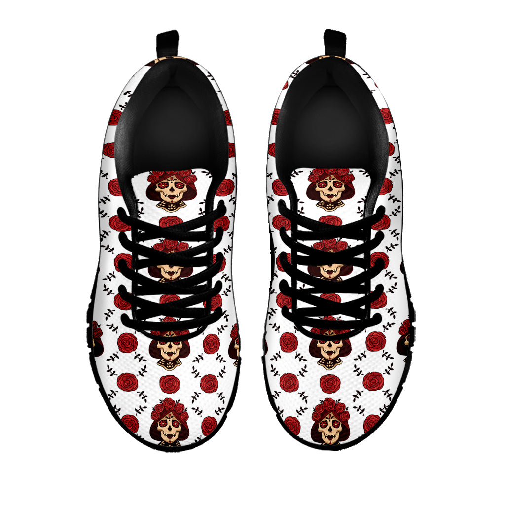 Calavera Girl Skull Pattern Print Black Sneakers