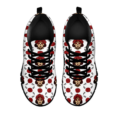 Calavera Girl Skull Pattern Print Black Sneakers