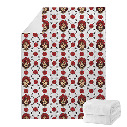 Calavera Girl Skull Pattern Print Blanket