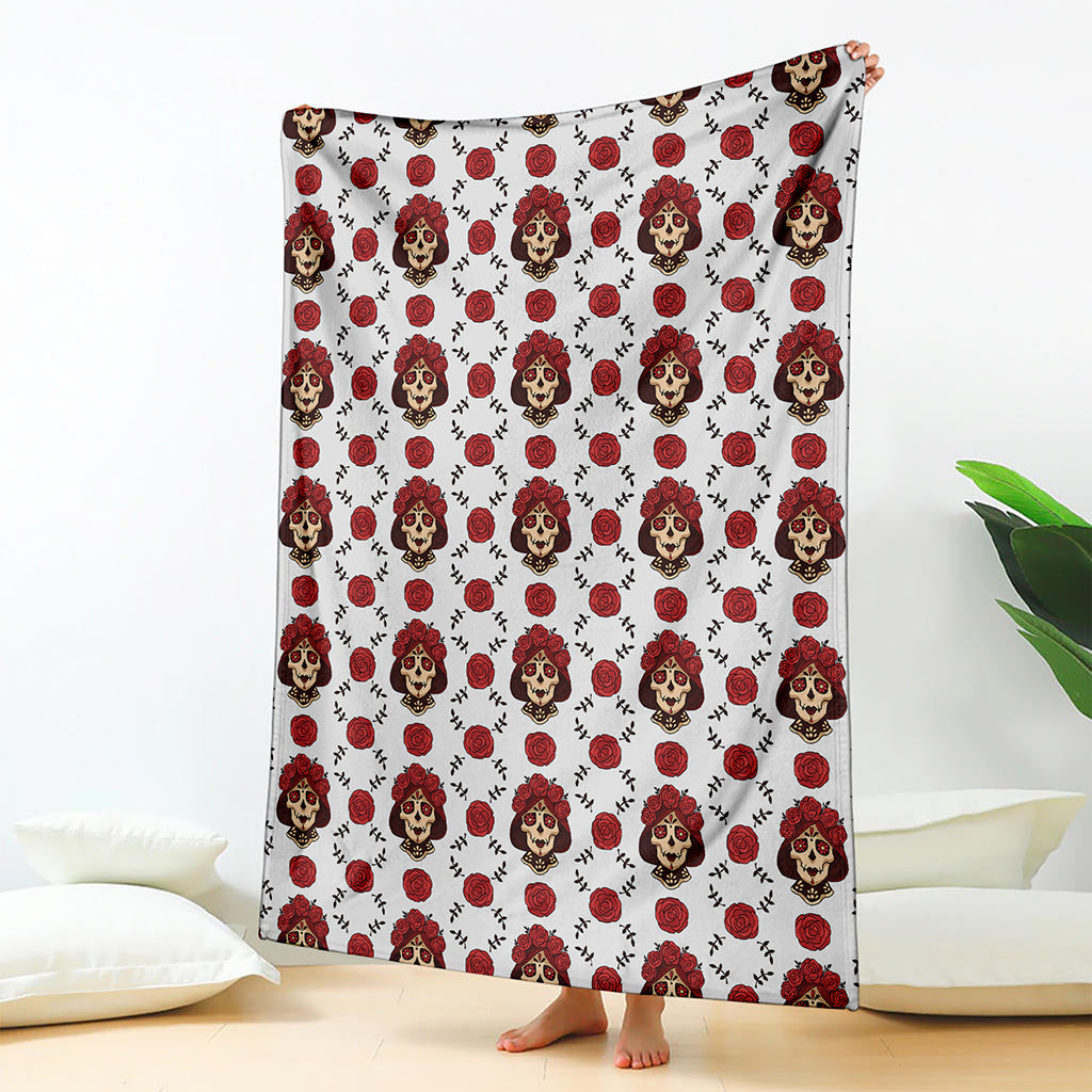 Calavera Girl Skull Pattern Print Blanket