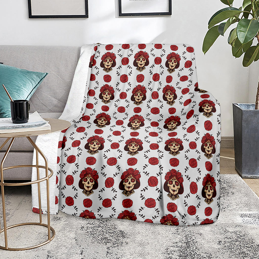 Calavera Girl Skull Pattern Print Blanket