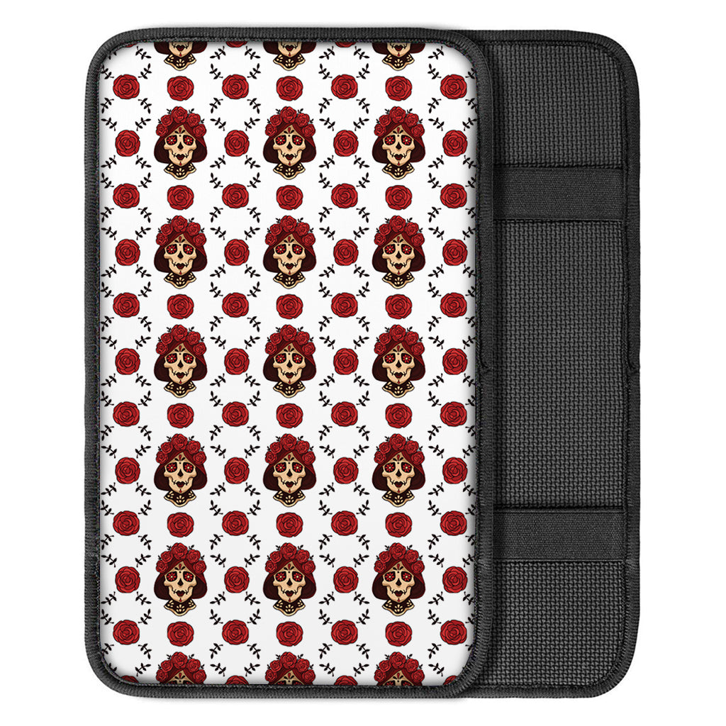 Calavera Girl Skull Pattern Print Car Center Console Cover