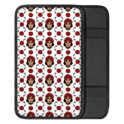 Calavera Girl Skull Pattern Print Car Center Console Cover