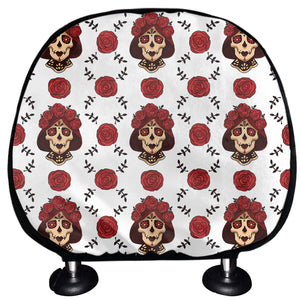 Calavera Girl Skull Pattern Print Car Headrest Covers