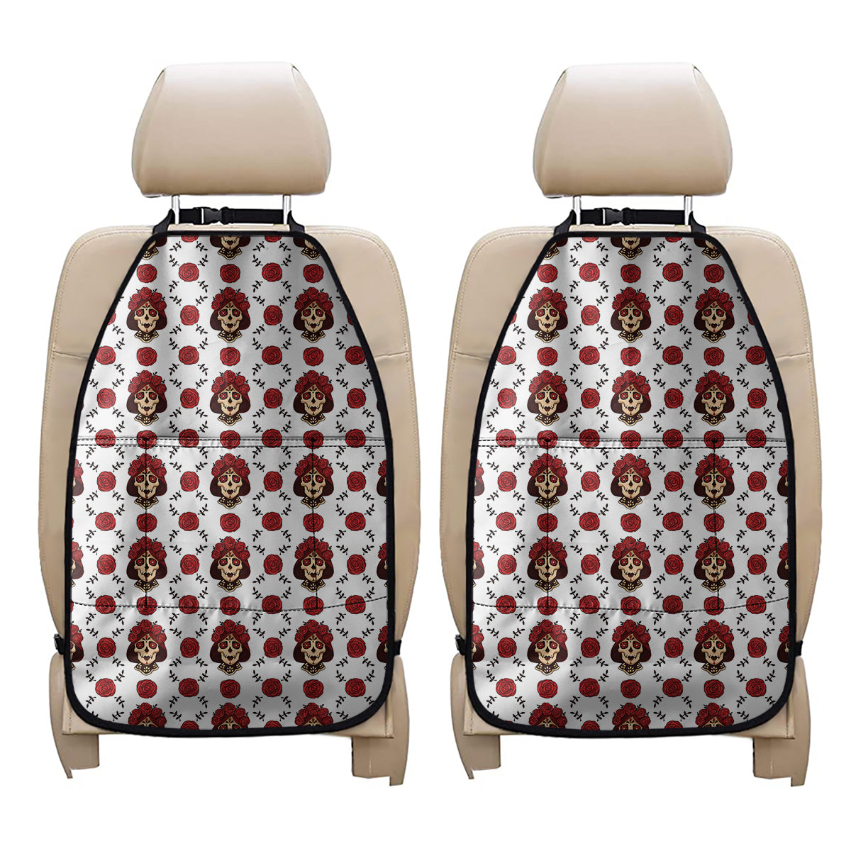 Calavera Girl Skull Pattern Print Car Seat Organizers