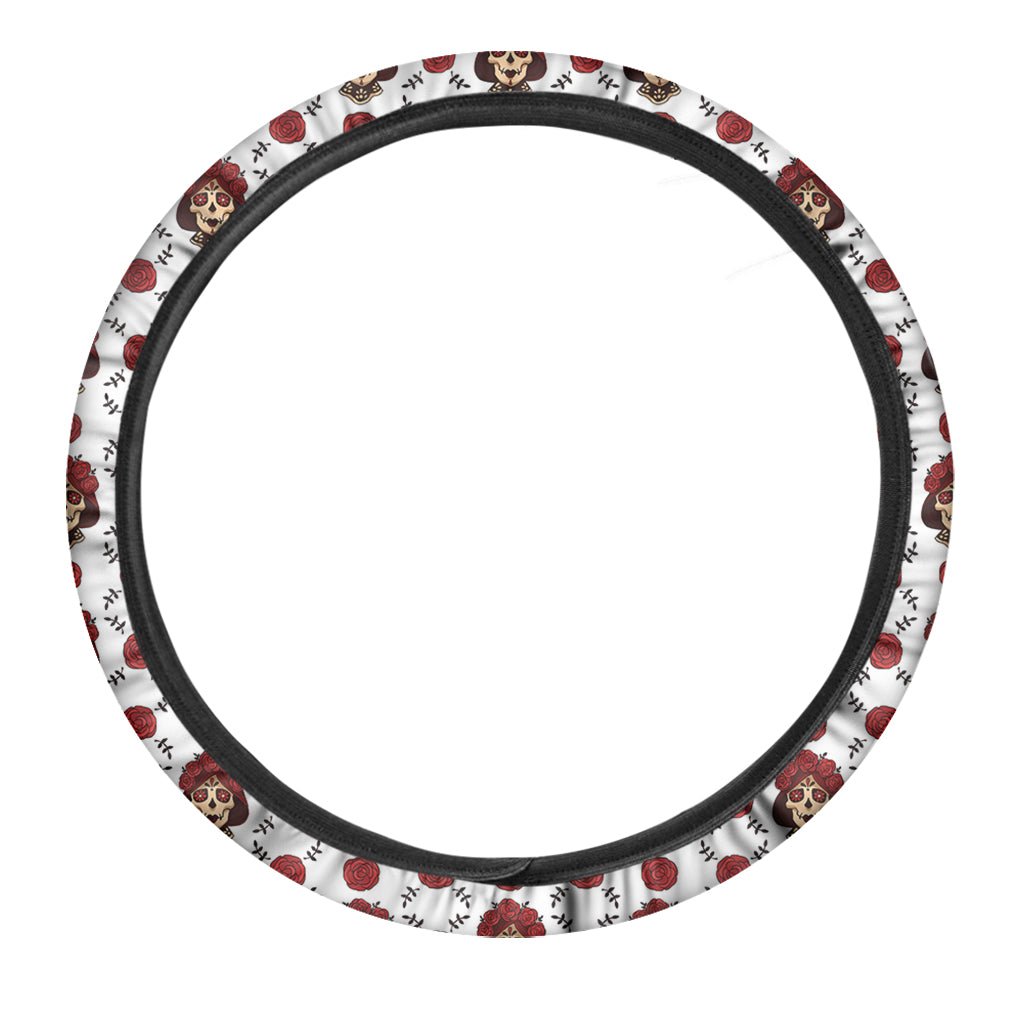 Calavera Girl Skull Pattern Print Car Steering Wheel Cover