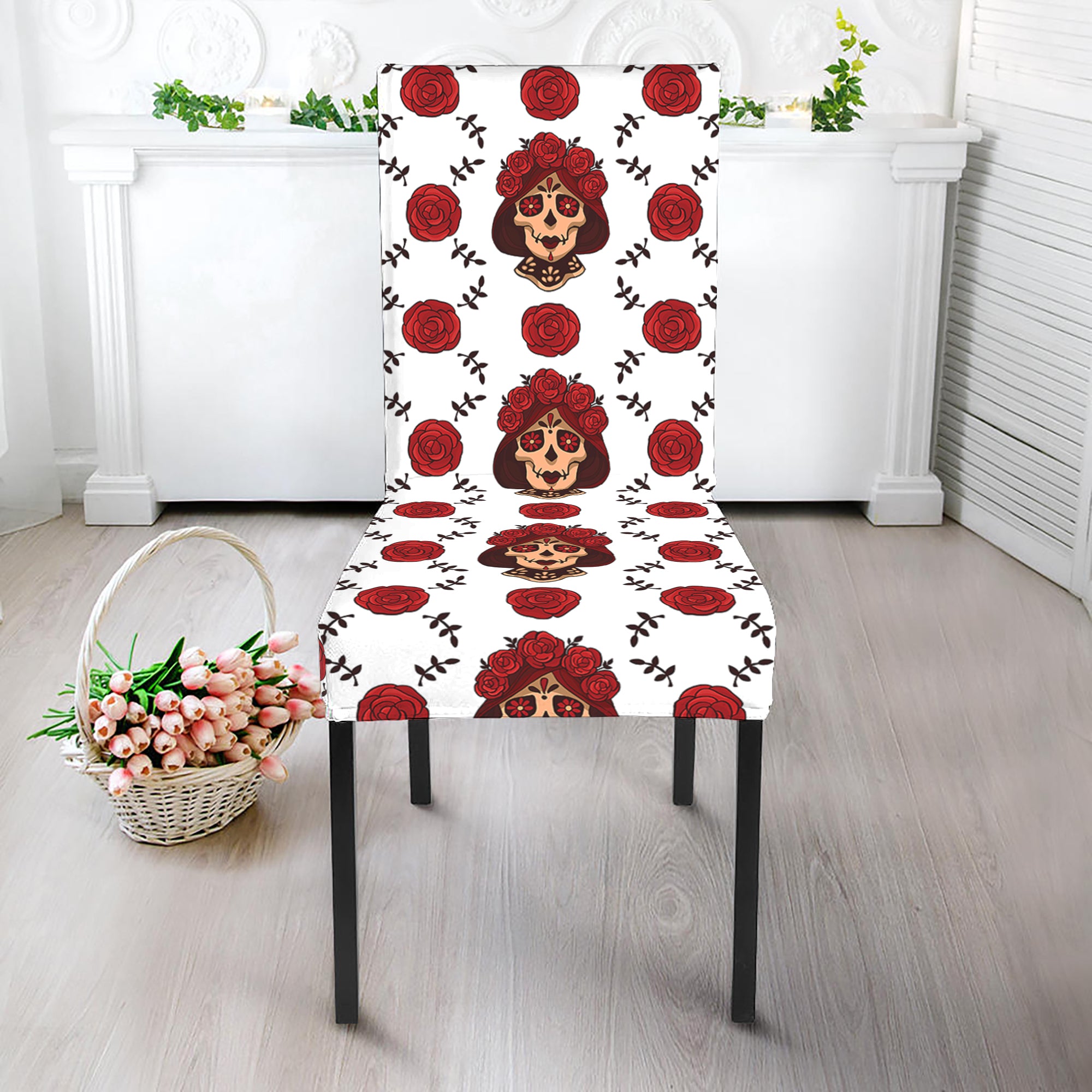 Calavera Girl Skull Pattern Print Dining Chair Slipcover