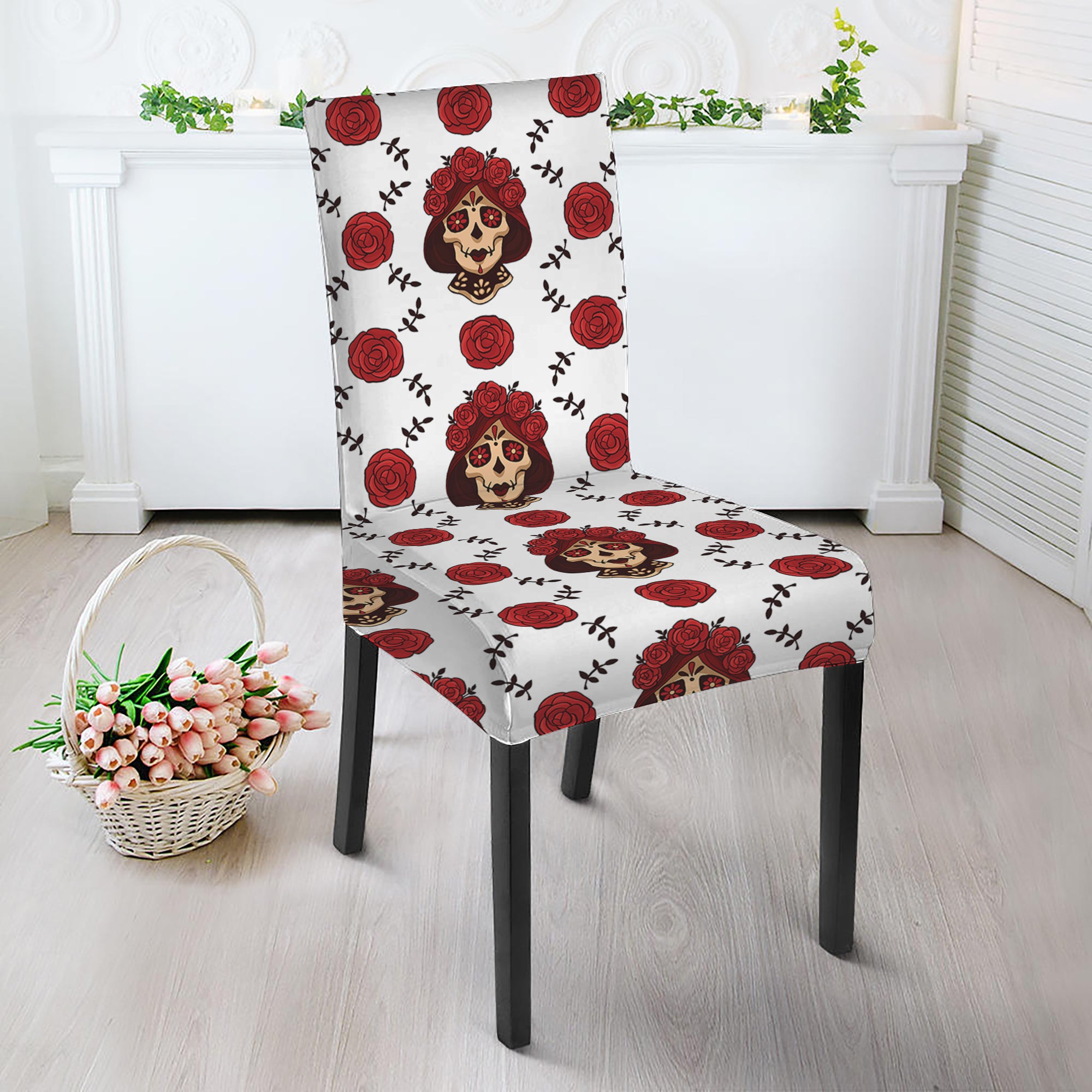 Calavera Girl Skull Pattern Print Dining Chair Slipcover