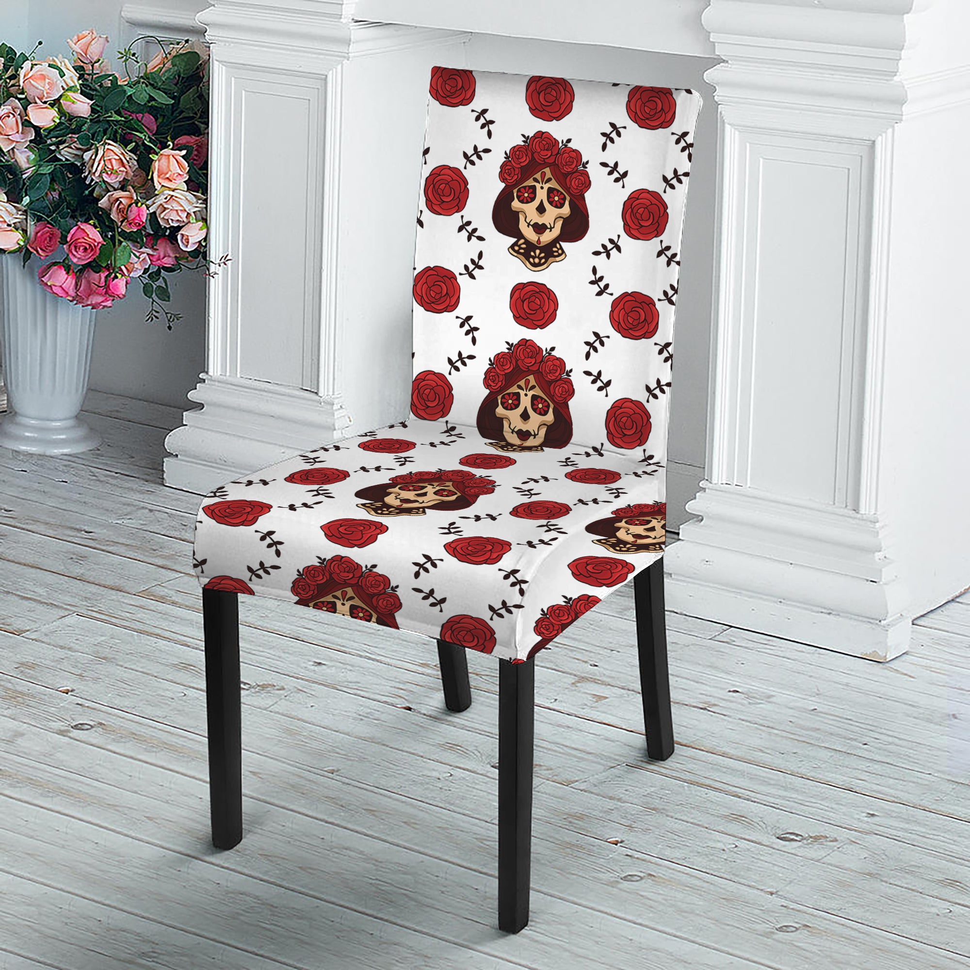 Calavera Girl Skull Pattern Print Dining Chair Slipcover