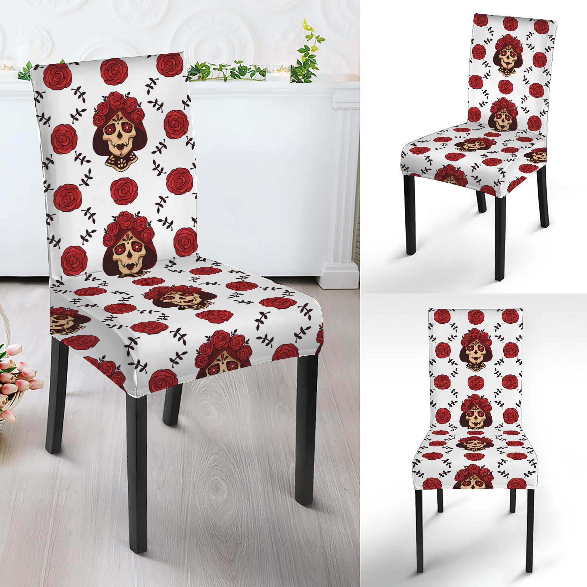 Calavera Girl Skull Pattern Print Dining Chair Slipcover