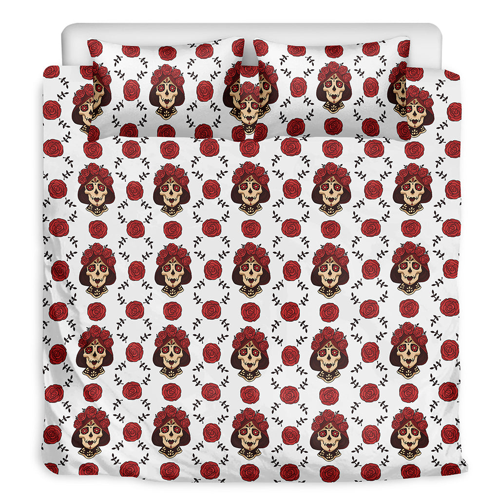Calavera Girl Skull Pattern Print Duvet Cover Bedding Set