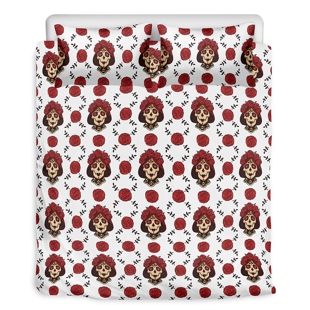 Calavera Girl Skull Pattern Print Duvet Cover Bedding Set