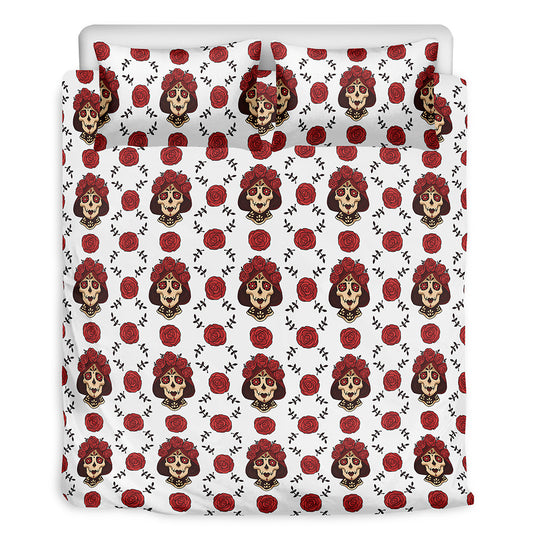 Calavera Girl Skull Pattern Print Duvet Cover Bedding Set